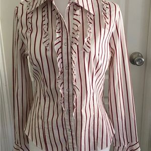 Red Pinstripes man tailored shirt.Snaps close.